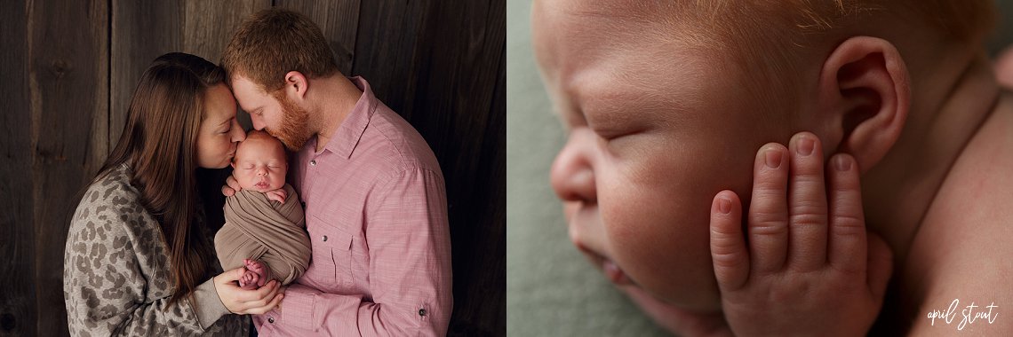 Tulsa family photographer April Stout captures new family with baby in studio